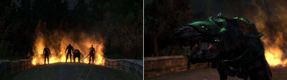On the Merchant’s Bridge you’ll be ambushed by Salamandra (left) and if you killed the Frightener during the Prologue, you’ll get unsettling evidence about how they’re using the stolen mutagens (right).