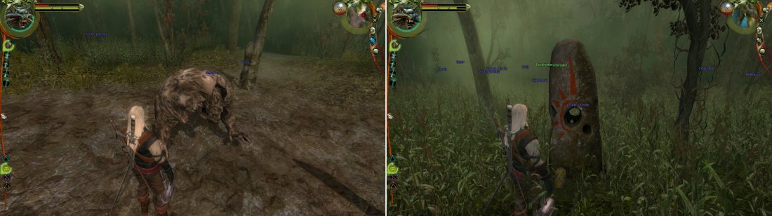 Loot the Golem after defeating it (left) then place all ten Sephirot in the correct Obelisks scattered throughout the Swamp Forest (right).