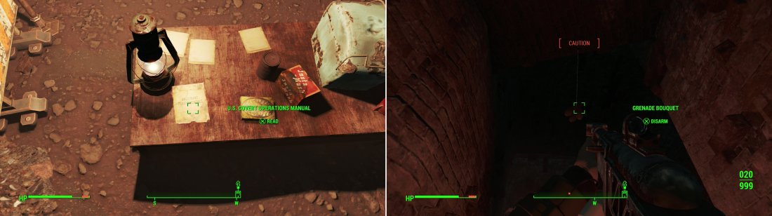 In the Federal Ration Stockpile you can obtain another U.S. Covert Operations Manual, to permanently improve your stealth (left). Be wary, however, the Raiders who occupy the structure - and their traps - can be lethal (right).