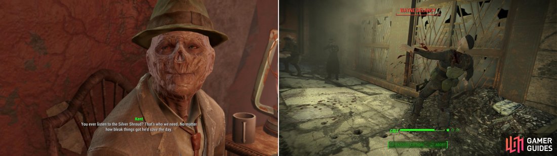 Kent is stuck in the past, being particularly enarmored of the Silver Shroud character (left). Help him bring the Silver Shroud back to life, then fill the role of the super hero, stalking the streets for ne’er-do-wells (right).