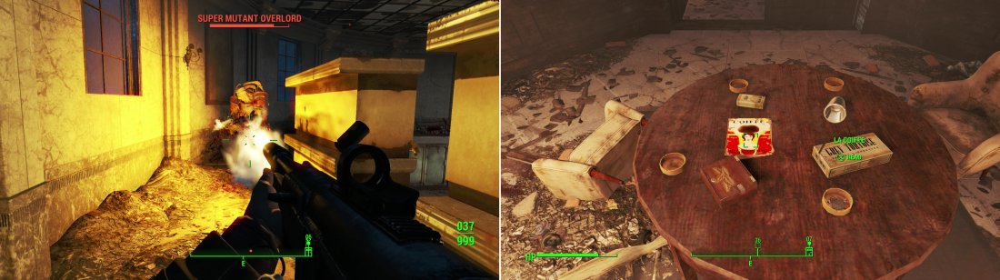 Fallon’s Department Store is occupied by Super Mutants, who will defend their home against all intrusion (left). In an enclosed heptagonal room you can find an issue of La Coiffe, in case your ’do needs an update (right).
