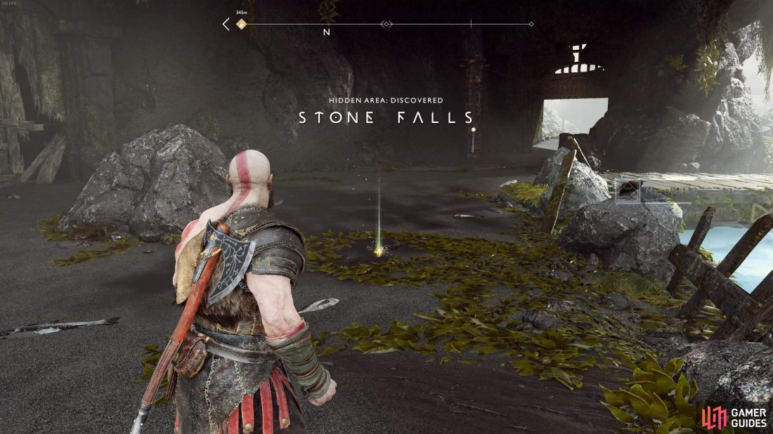 Stone Falls, God of War. Be sure to loot the treasure map here!