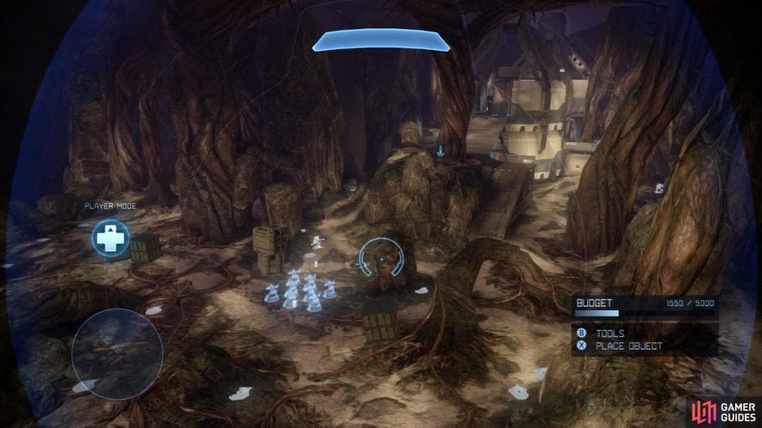 Abandon is one of the smaller maps in Halo 4's multiplayer contingent and supports games of up to 4 v 4. This map is dominated by a three-tiered central structure [Central Structure] with an open, natural zone filled with rocks, tree roots and other view-obstructing objects on one side [Natural Zone] and a two leveled structure [Two-tiered building] on the other which is flanked by a pair of raised rocky ledges on either side that continue along the edges of 2/3 of the length of the map. There are no vehicles supported on this map.  Between the two, man-made structures is a courtyard [Courtyard] littered with crates. This area also has entrances to the [Central Structure], [Two-tiered building] and the two rocky paths.  Looking at the [central structure] from the [natural zone], the two rocky pathways lining the edge of the map either side of the central structure and linking up directly with the [two-storied structure] at the end of the map can be distinguished by the presence of purple trees on the right side [Purple tree ledge] and a cave with a slightly bluish tint on the other [Blue Cave Path].  To access the [central structure], players can climb the dirt ramp directly in front of it in the [natural zone] area, enter the door via ground level, jumping across to it from the two-tiered building or using the conveniently placed bridges leading from the [Blue cave/Purple tree] pathways along the edges of the map.  There are three gravity lifts, with two being located inside the structures and a third in a hollowed out cave beneath a tree near the [bluish caves].  The tactically important areas are: [Natural zone], [Central Structure], [Two- tiered building], [Courtyard], [Purple path] and the [blue cave path].