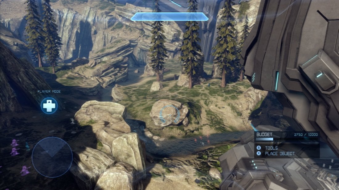 If you have ever played the map Valhalla in Halo: Reach, you will pretty much know what to expect from Ragnarok. The map is the latest re-imagining of the original Halo's Blood Gulch. As such, it is set in a long, open valley with a a small, circular base at either end. A river running through the center of the map and the rocks on its banks block clear shots across the entire area. The Blue base backs out onto the ocean, whilst the red base sits at the base of a cliff.  Ragnarok's [Red/Blue Bases] are identical and feature a single entrance at the back, and another two entrances facing the opposing base. Both [Bases] have an inside area and a top deck. The large rocky structure overlooking the [Creek] in the very center of the area will be called the [Top Middle].  From the front of the [Blue Base], there are several large blue rocks in front and to the left [Blue Rocks] and some trees and rocks up on the hill to the right and some large rocks behind them creating a narrow passage [Blue Woods].  Likewise, the [Red Base] features similar landmarks. From the front of the [Red base] there are rocks for cover on the left before and in the water [Red Rocks] and on the right, as with the other base, there is a raised hilly area populated by trees [Red Woods].  The top decks from both [Bases] feature a pair of man cannons. The one aimed towards the center of the map at both [Bases] will have players land just short of the [Top Middle]. The side-ways facing cannons will deposit players in one either the [Blue Woods] area or the [Red Rocks] depending on on the team's side of the map.  About half way between the two [Bases] on opposing sides of the map, players will find a [Crashed Pelican] and a large [Wall]. Between these on the [Crashed Pelican] side of the [Creek] players will find the [Top Middle] and on the [Wall] side is a lower rocky structure set up with a [Turret].  Along with several rock placements throughout the center of the map, the [Crashed Pelican] is a favourite hangout spot for snipers and to either side of it are large rocks creating narrow passages [Red Den] and [Blue Den] for relatively safe passage to either base.  The tactically important areas are: [Red Base], [Blue Base], [Creek], [Top Middle], [Blue rocks], [Red rocks], [Blue woods], [Red Woods], [Crashed Pelican], [Turret], [Wall], [Red Den] and [Blue Den].