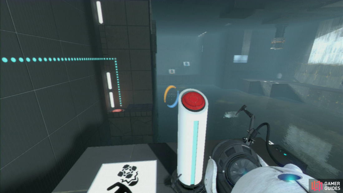 Hit the red button and you’ll unleash a trail of waste materials from the chute near the start of the chamber.