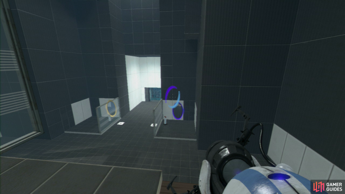 Player 1: Run through the portal so you’re on the upper-level directly opposite the switch. You should spot player 2 directly opposite from you standing by their switch.