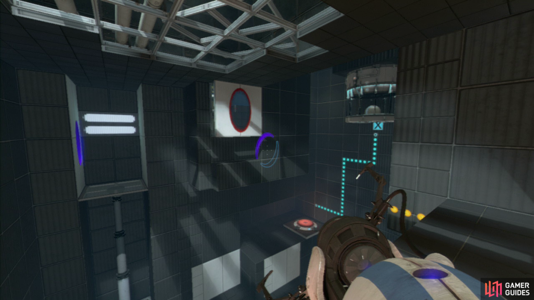 Player 1: As soon as you enter the room, drop a portal on the floor to your left (by the platform) and then set one up on the wall beside the platform.