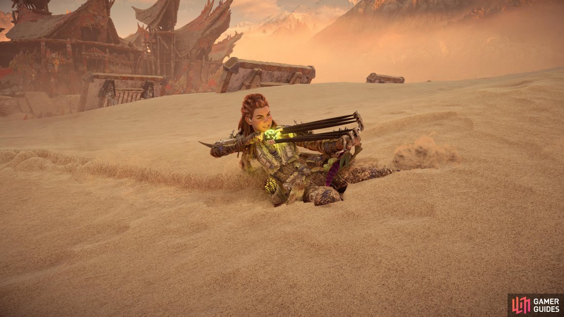 Aloy tests out her new Corrosive Blastsling.