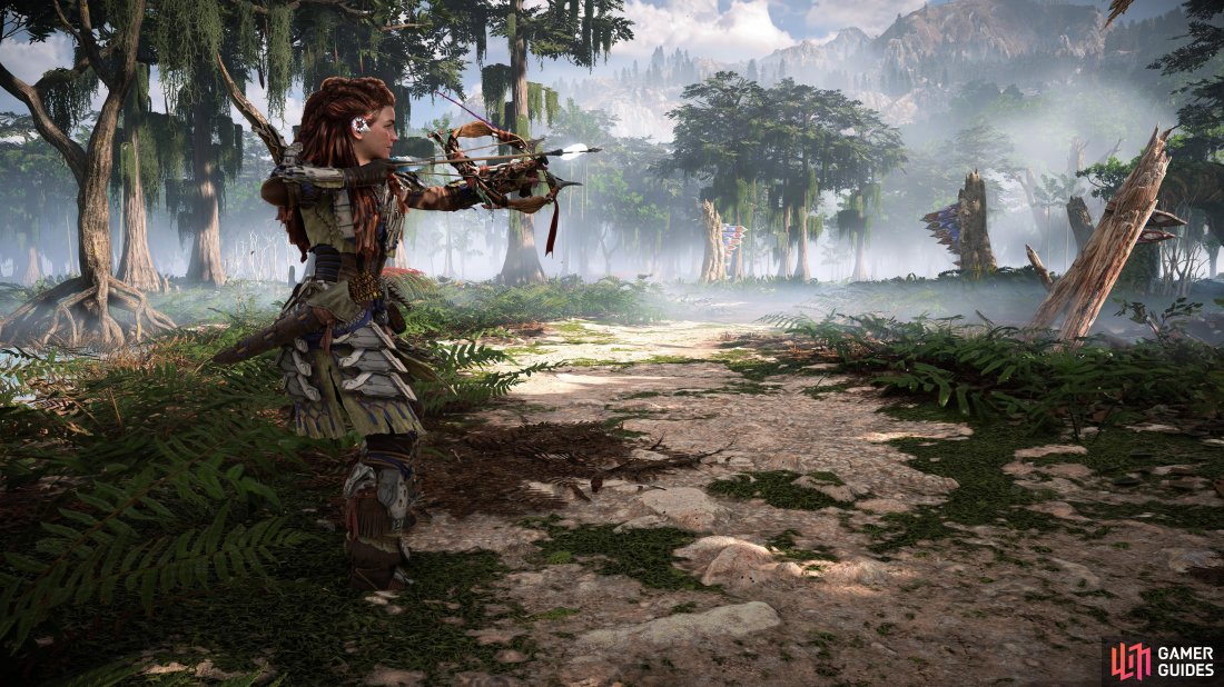 Aloy tests out her new Renegade Warrior Bow .