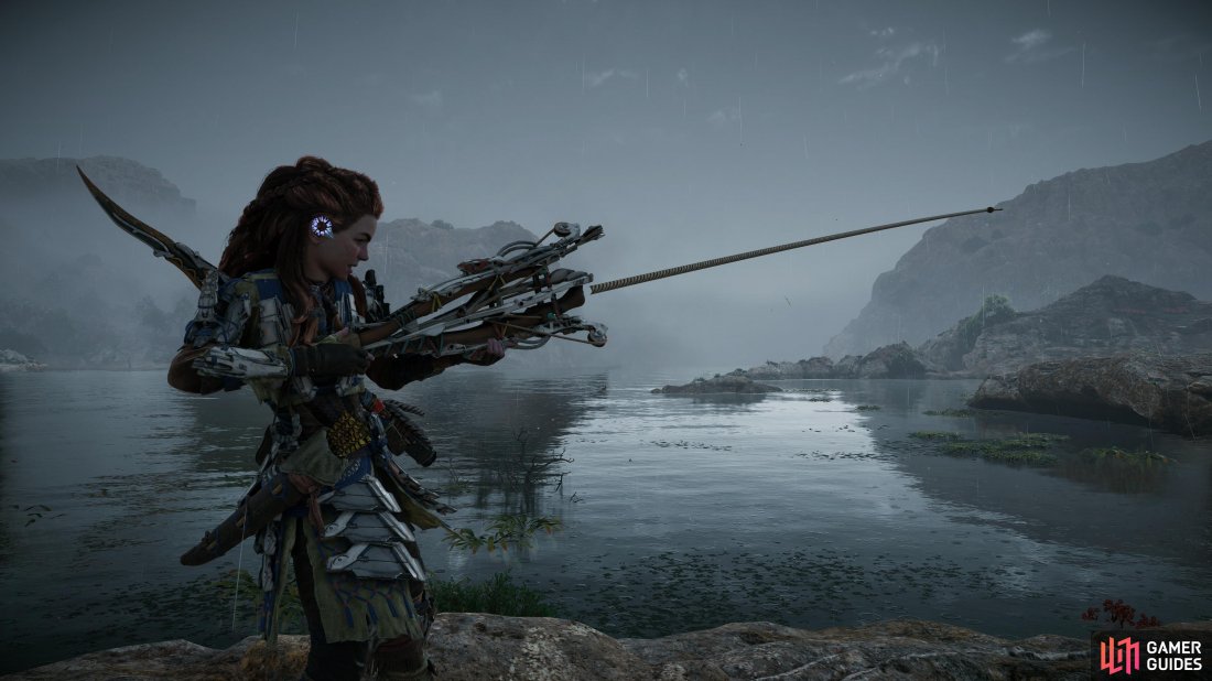 Aloy tests out her new Ropecaster.