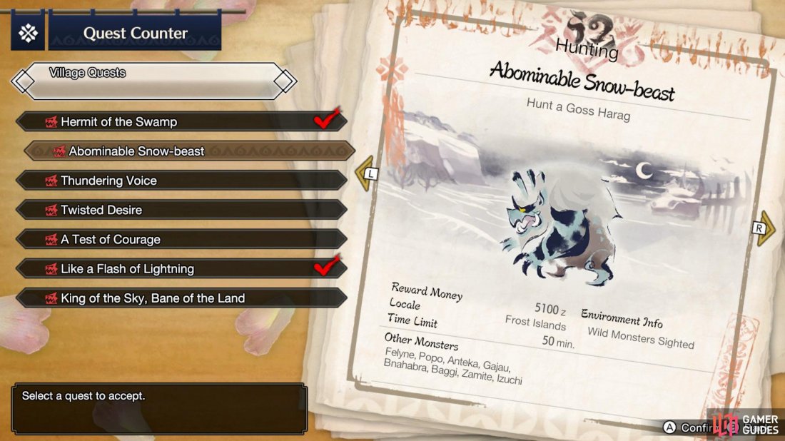 The Abominable Snow-beast quest becomes available when you reach 6* Village Quests.