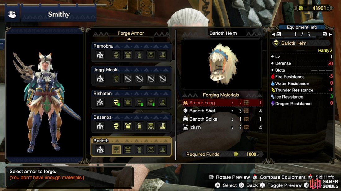 The headpiece of the Barioth Armor set requires an Amber Fang to craft.