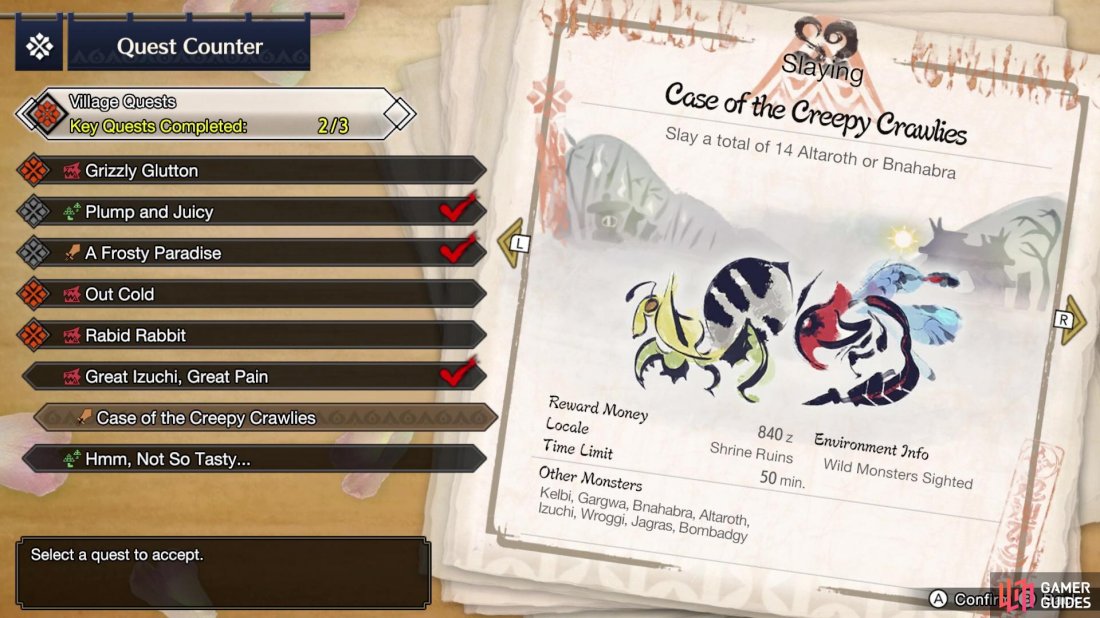 Case of the Creepy Crawlies is a 2☆ village quest.