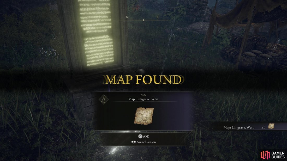 Search near a monument to obtain the Map: Limgrave, West.