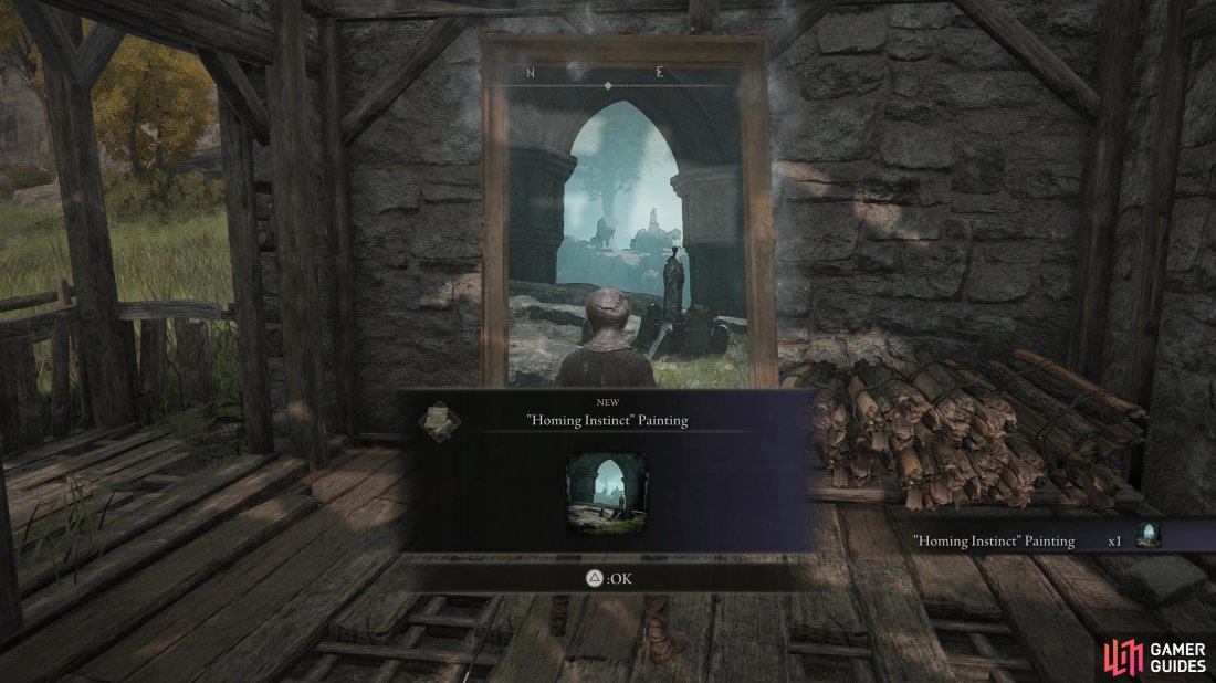 Search a painting in the Artists Shack to acquire the Homing Instinct Painting.