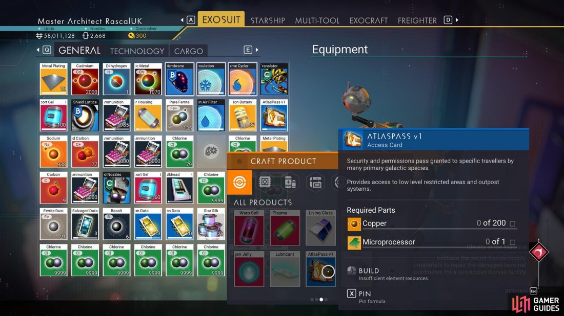 Select a blank inventory spot and craft your Atlas Pass from there.