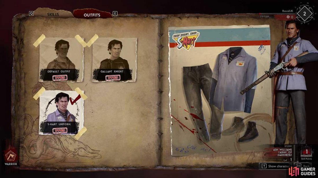 Three outfits in the starting wardrobe for this incarnation of Ash Williams.