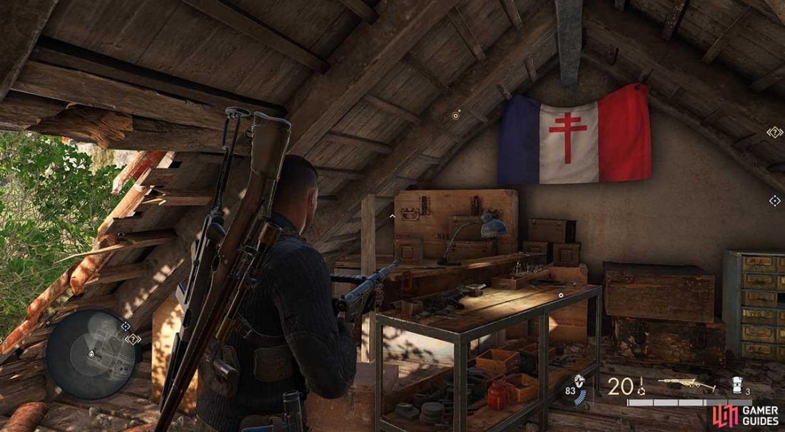 The SMG workbench is in a ruined Resistance safe house.