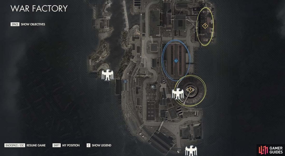 The location of the Stone Eagles in Mission 4 - War Factory.