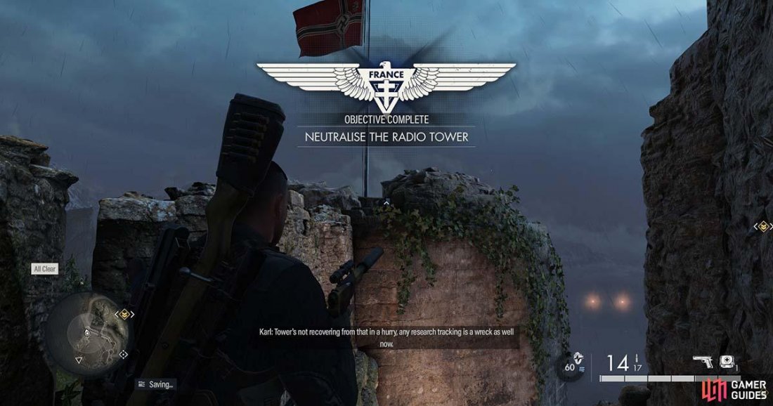 Destroying the radio tower is one of the secondary objectives in Secret Weapons.