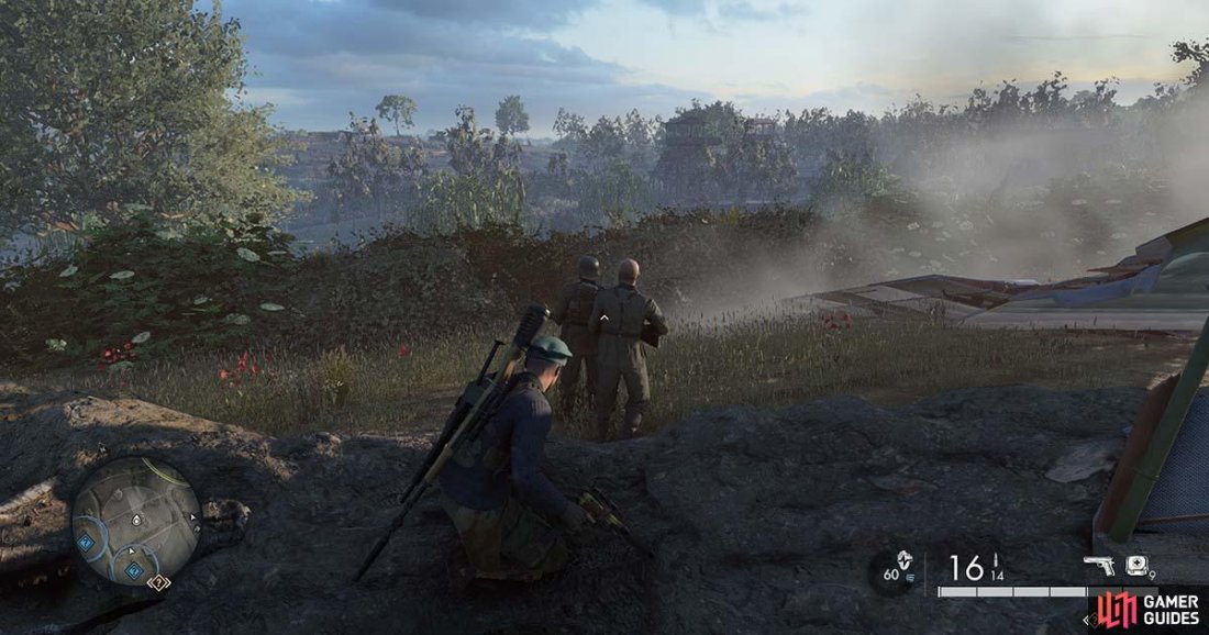 You can use your binoculars to search for Brenner, or just kill and loot all the soldiers in the area.