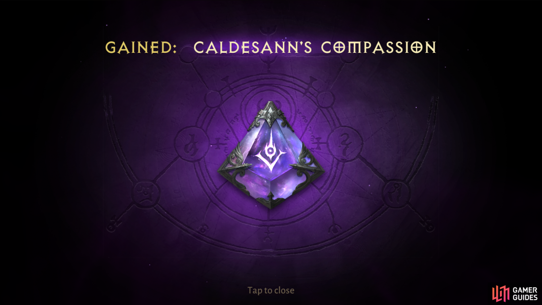Caldesanns Compassion will be acquired after finishing the 10th level of the Challenge Rift.
