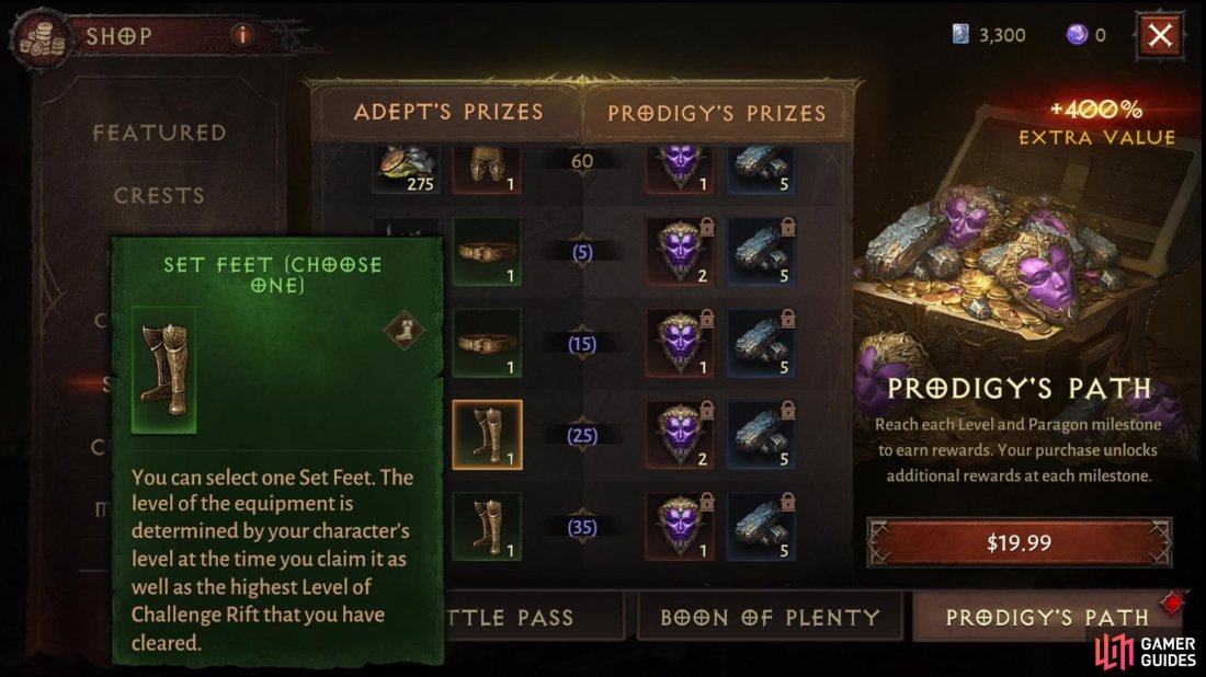 When you hit Paragon 25 youll get to choose some Set Boots as a reward via Prodigys Path.