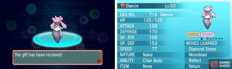 Mythical Pokemon like Diancie can only be obtained from Nintendo events (or by trading).