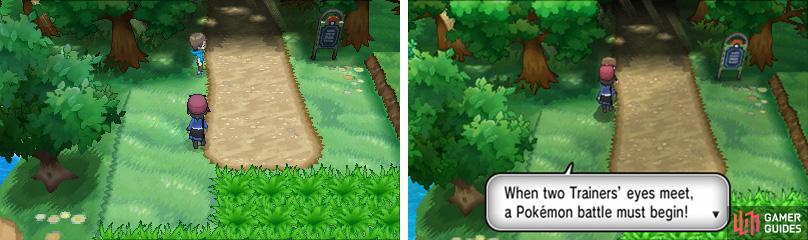 As in previous versions of Pokémon; youre forced to battle trainers if they see you.