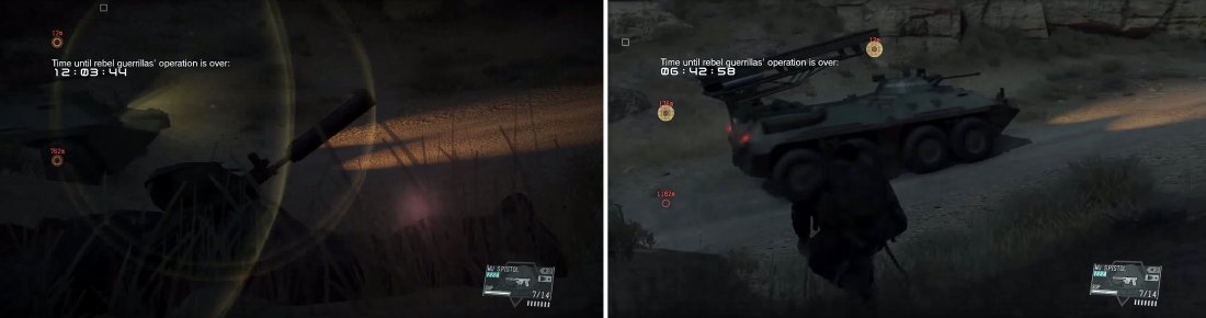 Look for the lens flare (left) and as soon as it disappears, youre safe to move and get in behind the vehicle (right).