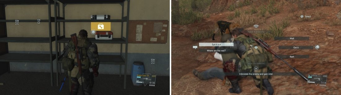 Blueprints are usually found in buildings (left) or tents. You can interrogate enemies (right) to find out their locations.