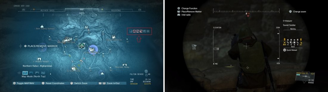 The map will highlight the icons (left). whether enemies are adapting to your playstyle or not. One such adaptation is enemies wearing helmets (right).