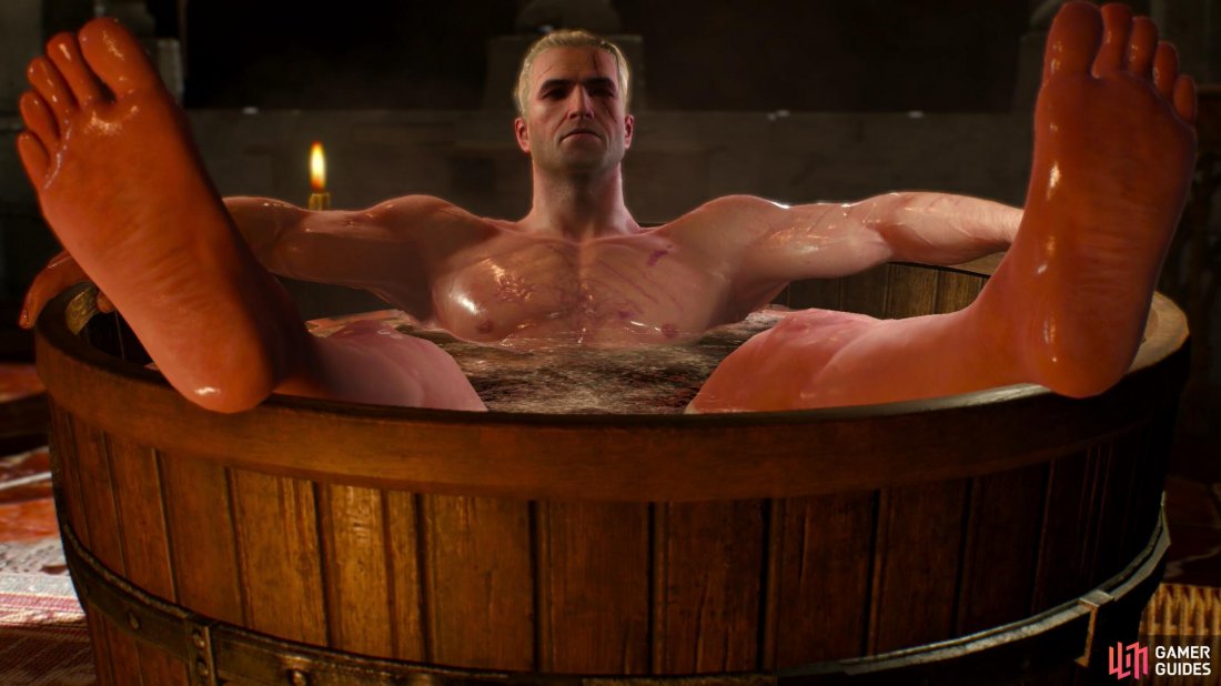 Geralt enjoys a bit of leisure in Kaer Morhen.