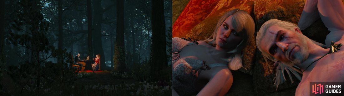Agree to indulge Keiras fantasies (left) and spend a romantic evening with the sorceress (right).