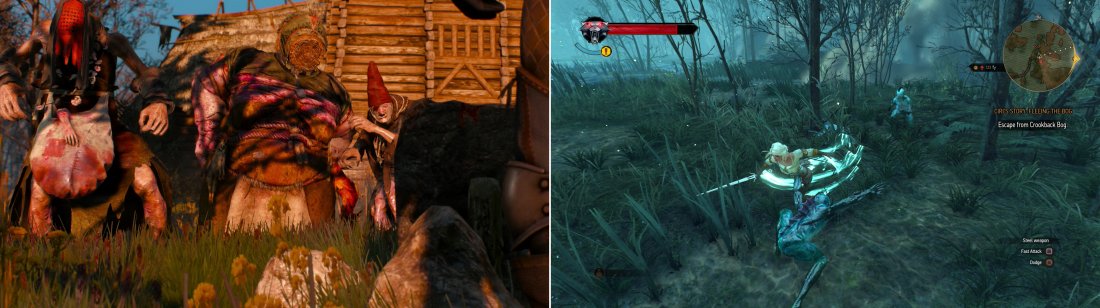 After dealing with the Ghost in the Tree, youll meet the Crones, who are not as their painting advertised (left). As Ciri, flee from the Crones and the Wild Hunt (right).