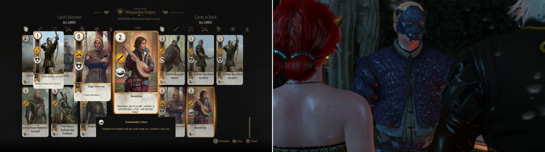 Win a Gwent tournament at the part to score the Dandelion Card (left) then find Albert (right).