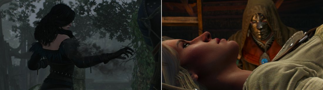 Yennefer will perform dark magic (left) to coax a tale about Ciris travels in Skellige out of Cravens corpse (right).