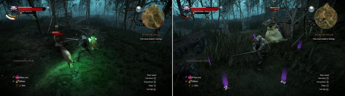Kill the multitude of Wraiths that haunt Frischlow (left) then dispatch an accompanying Noonwraith down by the swamp (right).