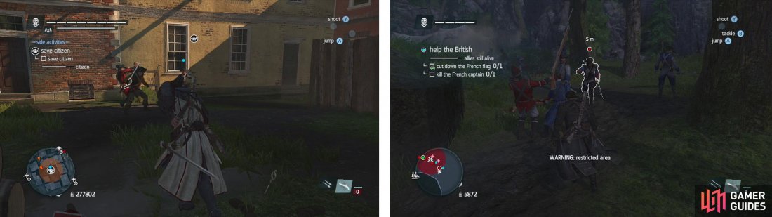 An example of a Save Citizen event (left) and of a Frontier Clash (right).