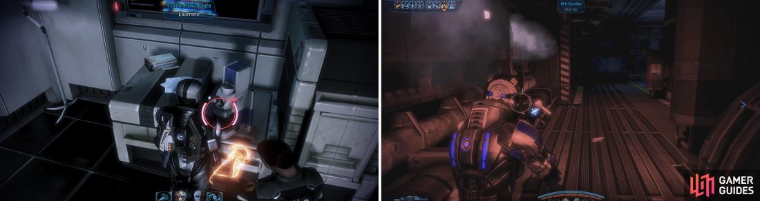 The Turian Toxin Data is needed for another Citadel side mission (left). Climb the ladder and grab the Carnifex (right) on the left.