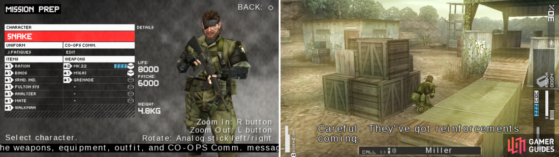 My way to start OPS #3 (left picture). Hide as the mission starts because reinforcements are coming (right picture).