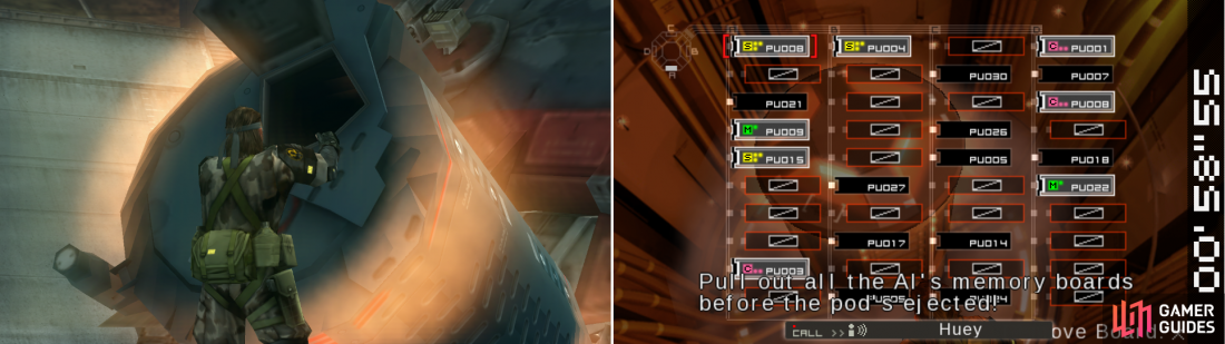 Climb inside the pod once you defeat it (left picture). Inside you have to remove the memory boards (right picture).