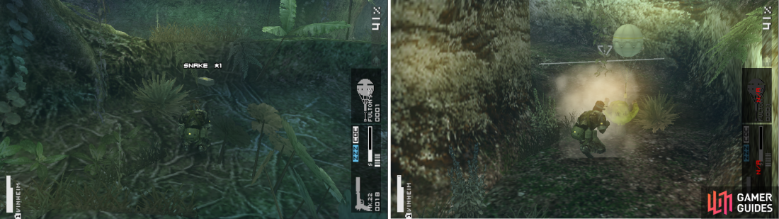 Make sure to grab the Snake camo near the last scout (left picture). Theres a POW to the left side of the area (right picture).