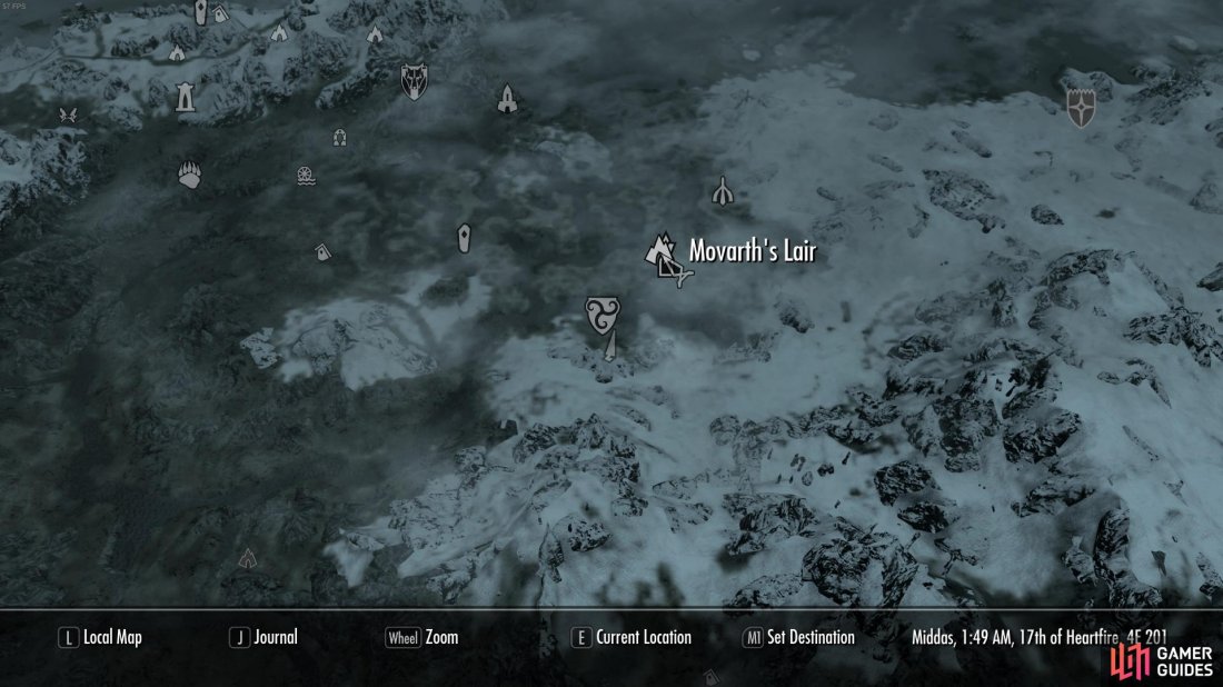Movarth’s Lair is found northeast of Morthal. 