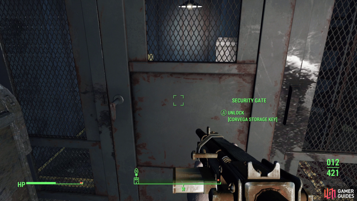 You can open a locked door with the key you looted from Gristle earlier,