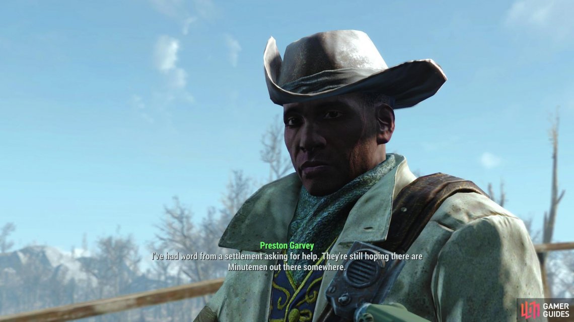 After bringing the Concord survivors back to Sanctuary, Preston will inform you about some settlements you can assist.