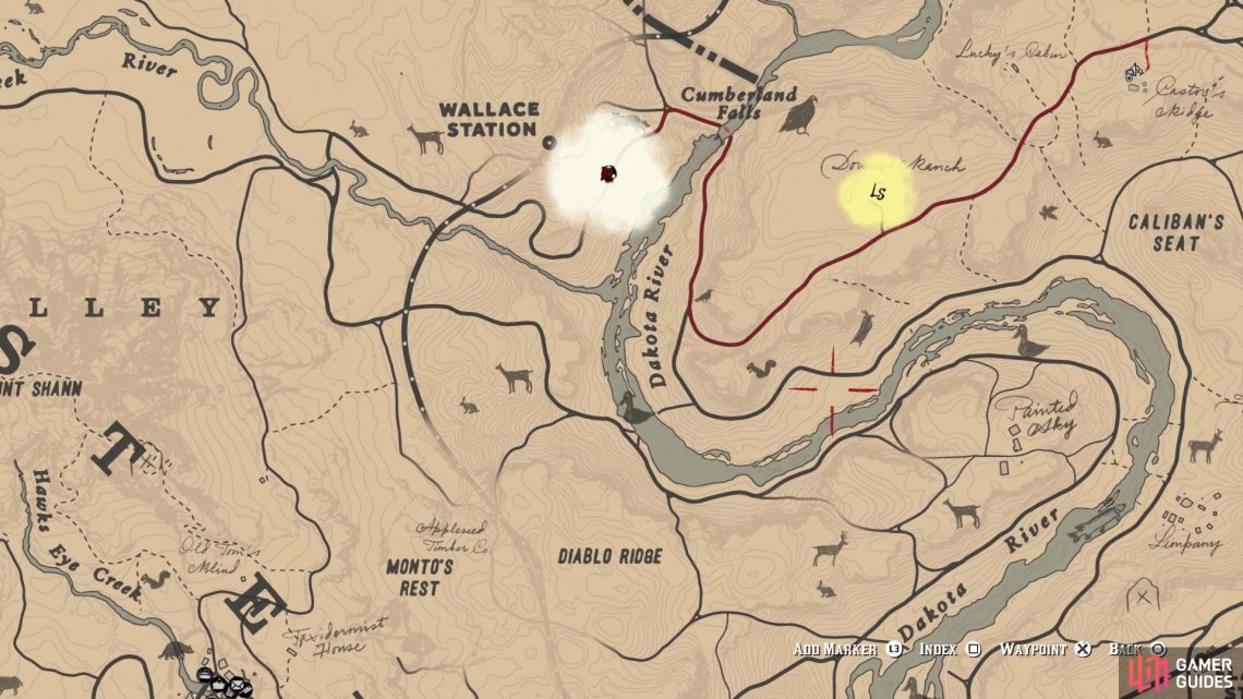 The general area where Ellie is located is marked on your map. 
