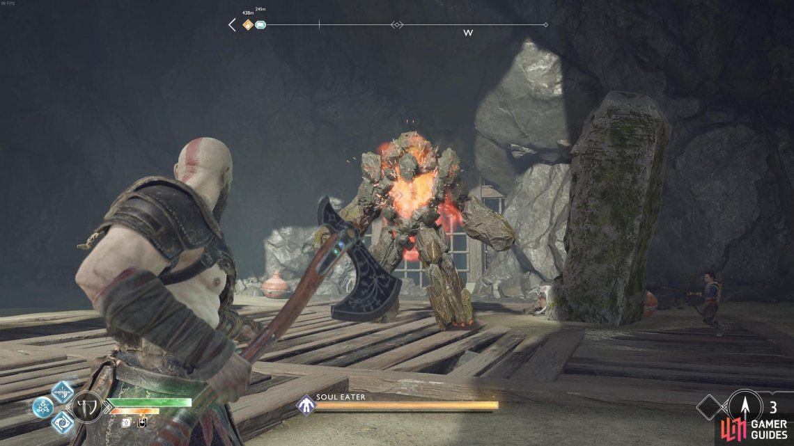 You can only inflict damage to the Soul Eater by hitting its core with your axe.
