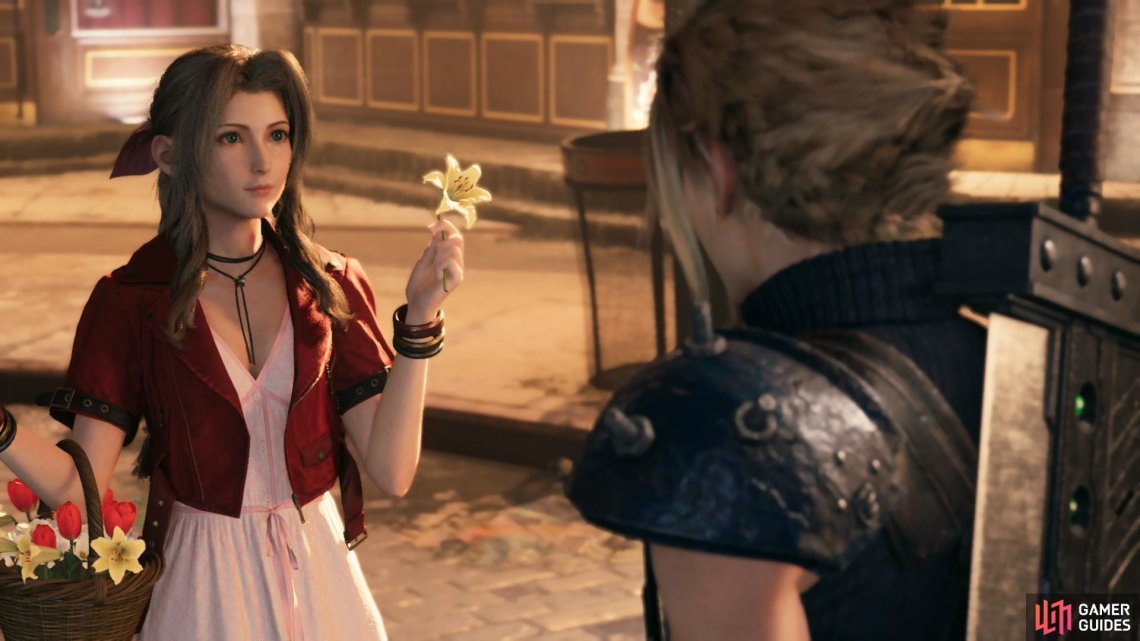 While wandering through the streets of Midgar, youll meet Aerith.
