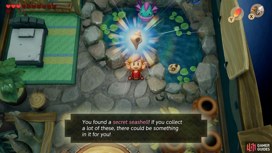 Head into the furthest right building in the Animal Village and speak with Zora for Secret Seashell,